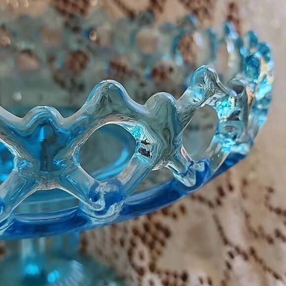 Westmoreland Ice Blue Glass Art Doric Lace Pedestal Dish - Picture 6 of 10